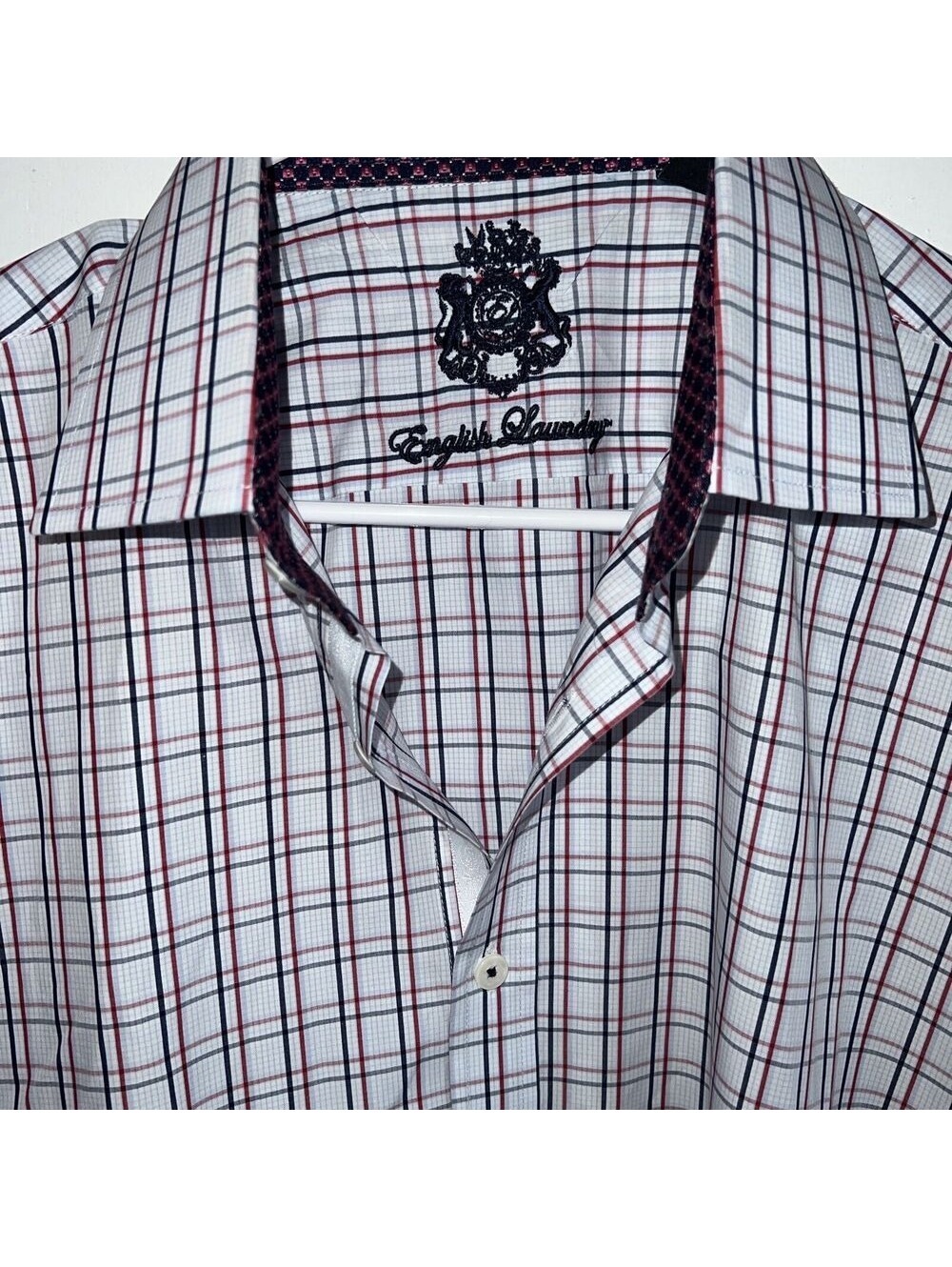 English Laundry Men's 16 32/33 Flip Cuff Shirt Button plaid